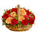 Chianti. The captivating beauty of this sophisticated arrangement of peach roses, red carnation and red gerberas with green fillers in a wicker basket will be an outstanding present!. Sochi